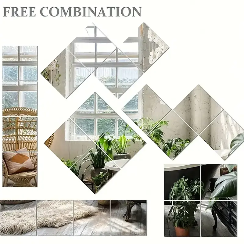 Combination Square Decorative Mirror Wall Stickers - 4pcs