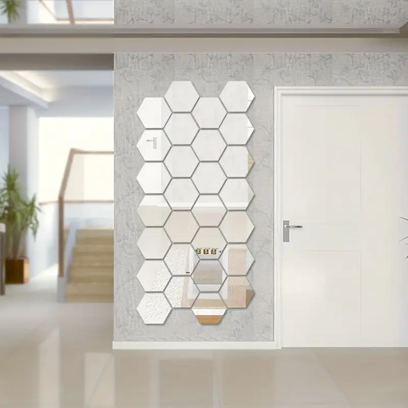 Gold / Silver Hexagonal Acrylic Mirror Wall Sticker Set 12pcs 3D (7cm x 8cm) - Image 7