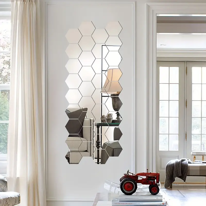 Gold / Silver Hexagonal Acrylic Mirror Wall Sticker Set 12pcs 3D (7cm x 8cm) - Image 8