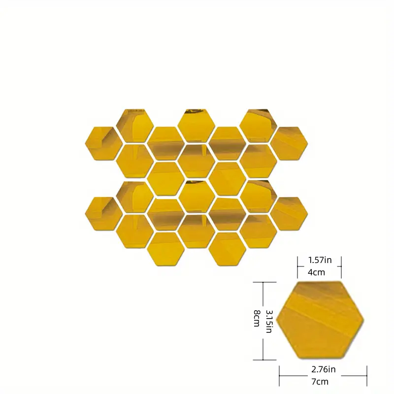 Gold / Silver Hexagonal Acrylic Mirror Wall Sticker Set 12pcs 3D (7cm x 8cm)