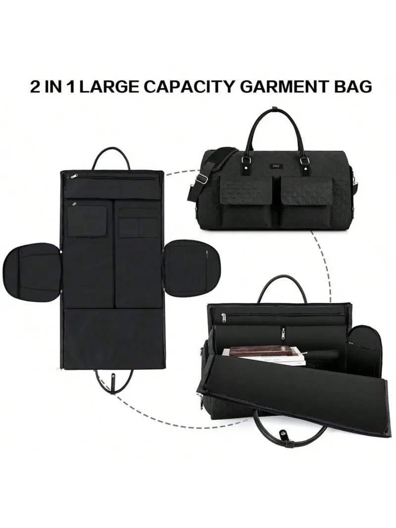 Stylish Front Pockets Black Vintage Travel Garment Bags