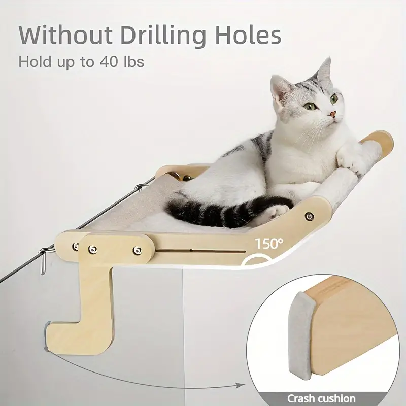 Deluxe Wooden Cat Bed or Window Perch - Hammock Bed - Image 3