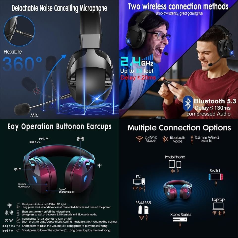 BL100 Pro 3-in-1 Wireless Gaming Headset – White - Image 8